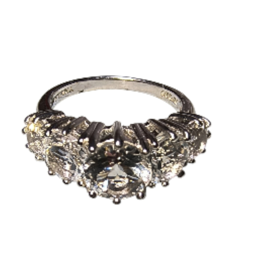 White Topaz And Sterling Silver Graduated Gemstone Ring